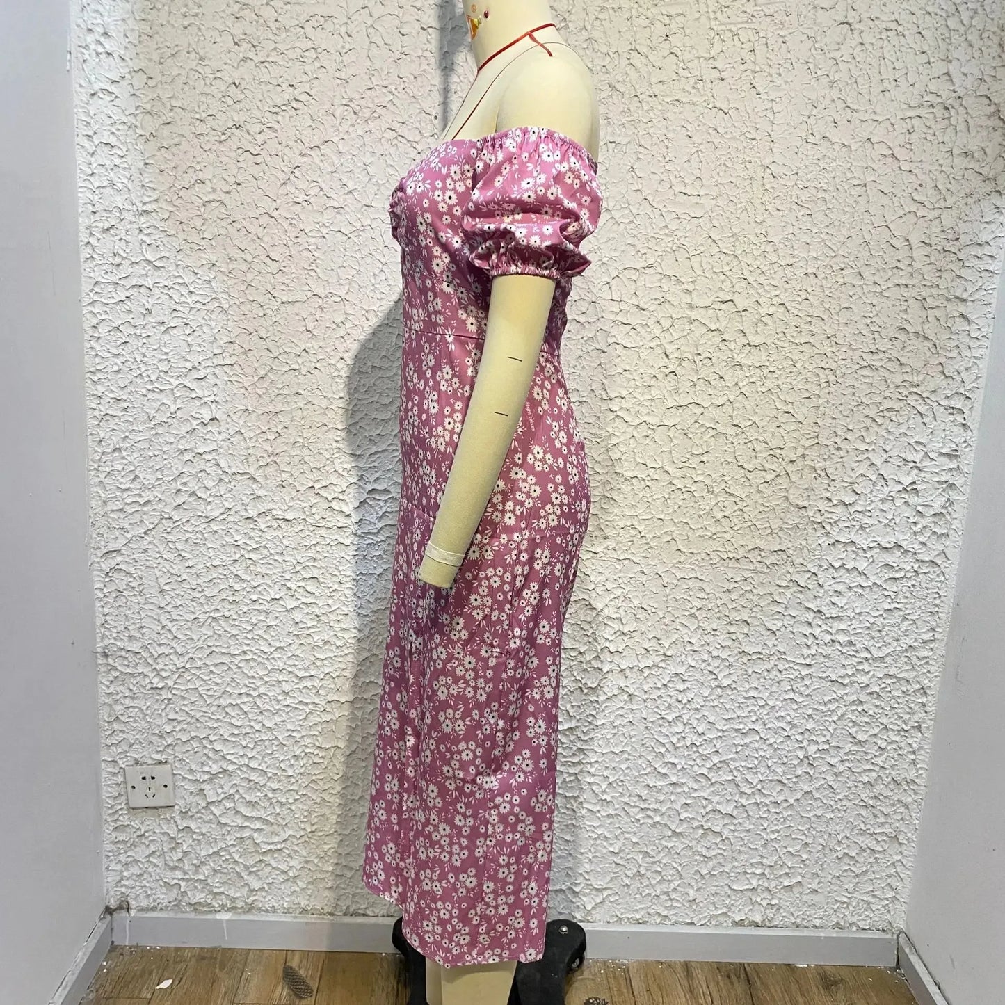 Elegant Summer Women's Dress Off-Shoulder Floral Side Slit Fashionable Commuting Foreign Trade New Style Womens Clothing