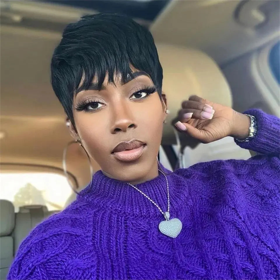 Sale Short Human Hair Wigs Pixie Cut Wigs for Black Women Brazilian Virgin Hair Machine Made Cheap Wig Put On And Go Wigs