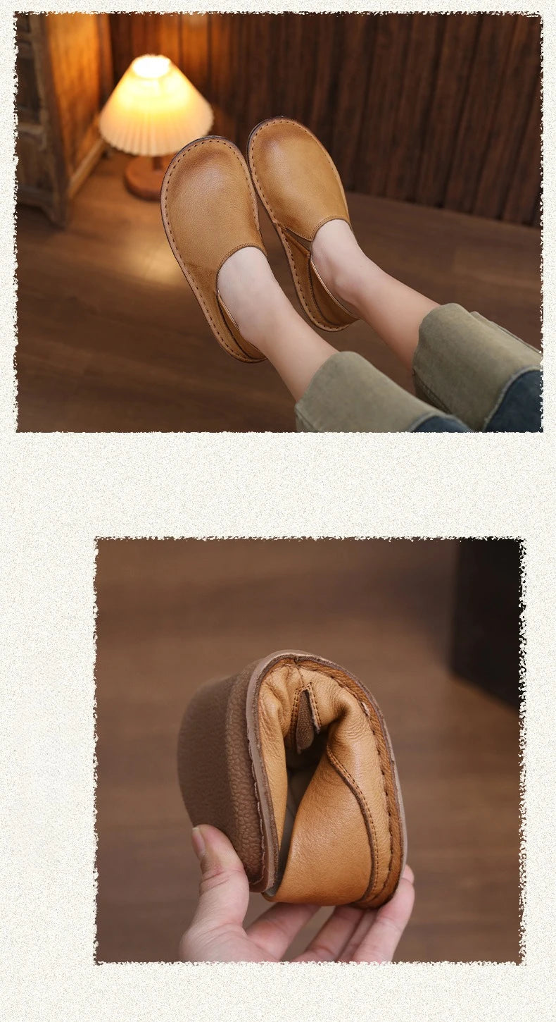 Classic Leather Zip-Up Flat Casual Shoes for Women