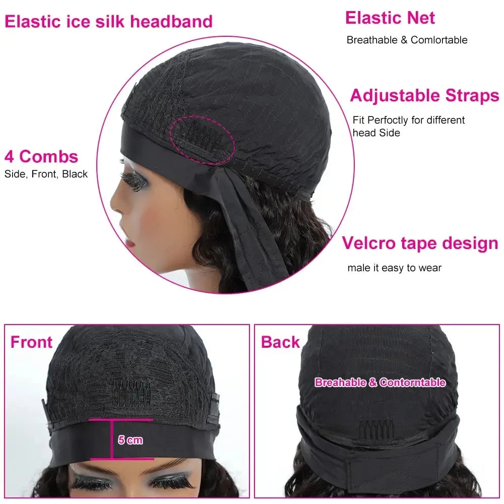 Burgundy Ombre Kinky Curly Human Hair Headband Wig for Women
