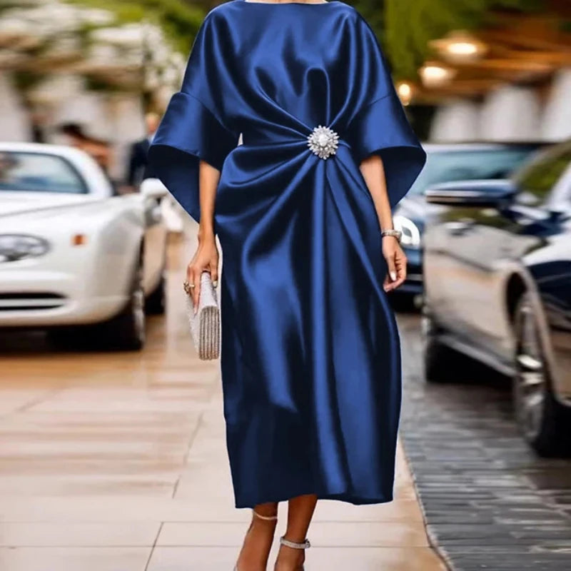Modigirl Womens Birthday Luxury Maxi Dresses 2025 Fall Winter Solid Color Asymmetric Loose Elegant Long Dress Woman Clothes