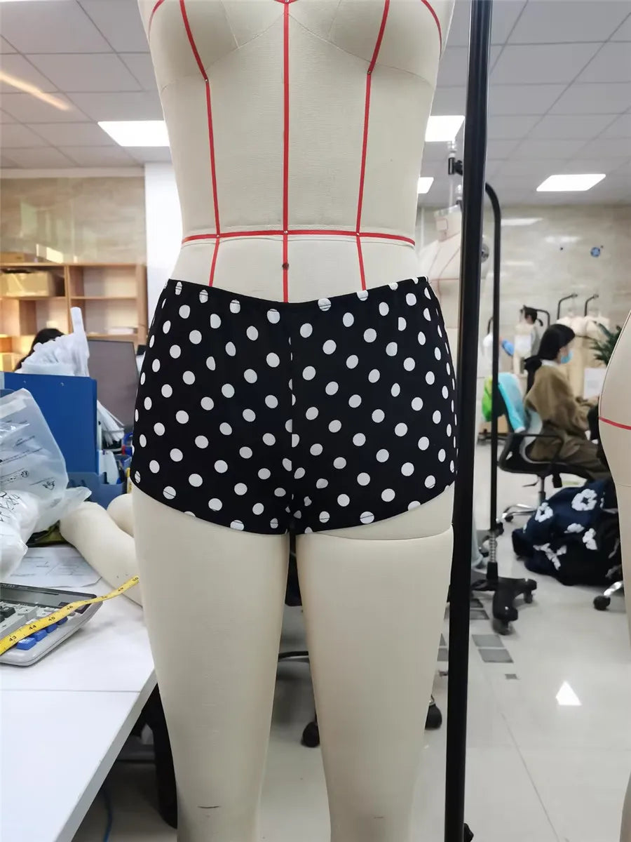 Women Dot Print Mini Shorts Low Rise Tight Shorts Ladies Casual Short Pants for Summer Streetwear Loungewear Sleep Bottoms Y2K