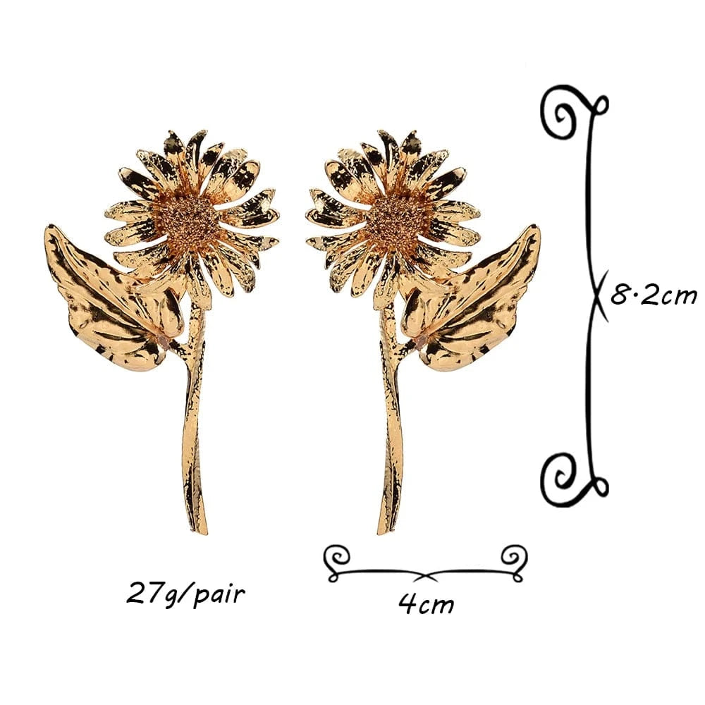 Fashion Plant Flower Drop Earrings For Women Metal Pendant Earrings Bohemian Statement Jewelry Accessories