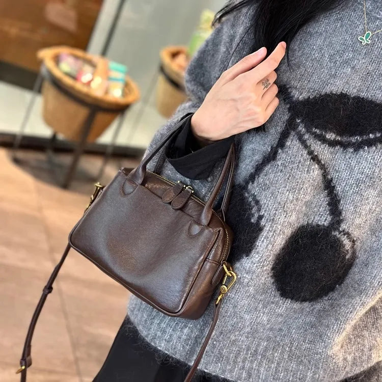 Women Natural Cow Leather Handbags Ladies High Quality Shoulder Bag Female Fashion Retro Luxury Designer Cowhide Crossbody Bags