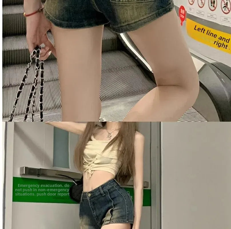 Retro Washed Denim Shorts Women Summer Hot Sale Of The Season New Straight Leg High Waist Slimming Versatile Hot Pants Casual Co