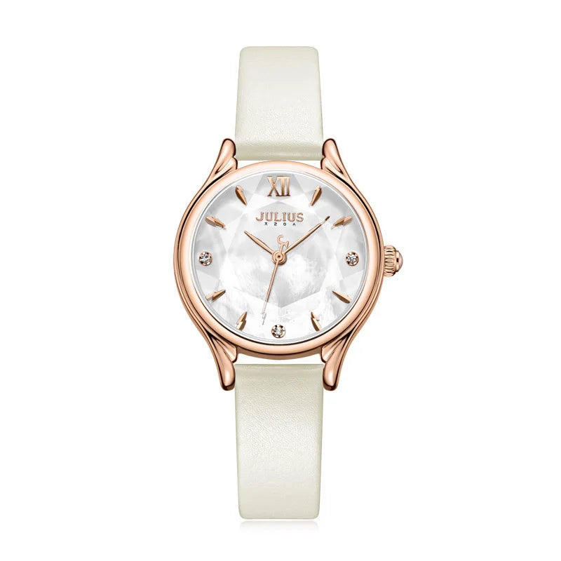 Mother-of-pearl Women's Watch Japan Quartz Elegant Fashion Hour Bracelet Real Leather Clock Girl's Birthday Gift Julius Box