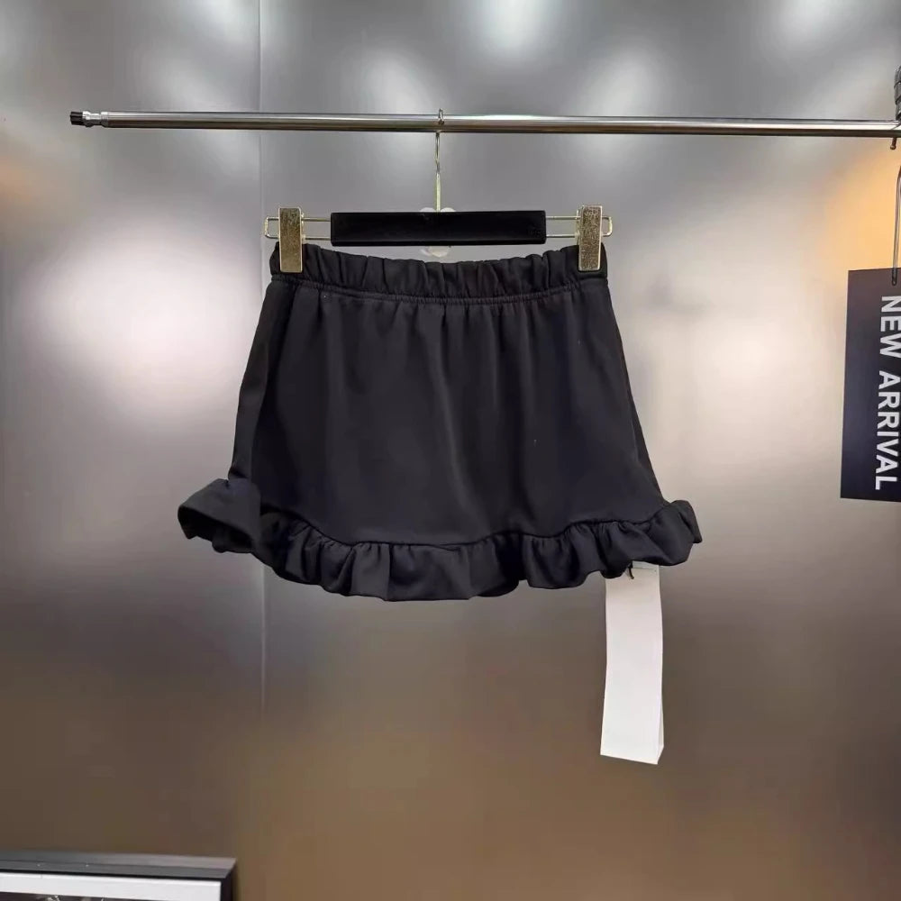VGH Versatile Patchwork English Letters Short Skirt for Women Low Waist Spliced Ruffles Hem Hotsweet Skirts Female Summer New