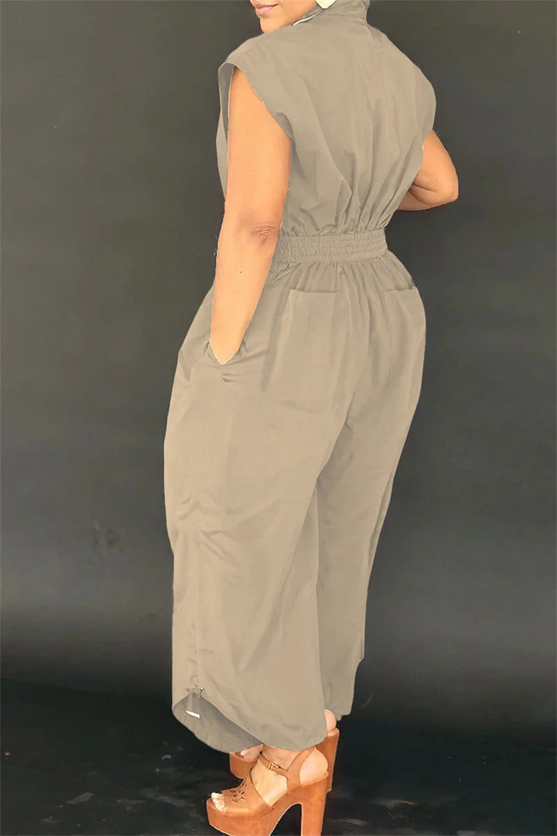 Doyerl Solid Casual Summer Jumpsuit Woman Clothing Turn-down Collar Button Up Sleeveless Loose Rompers One Piece Overalls 2025