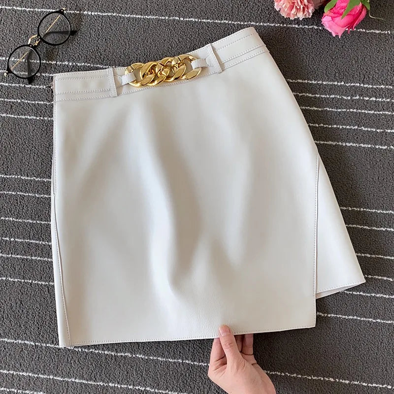 Woman skirts A Line 2025 korean style High Waist genuine Leather Women's Mini Skirt Bodycon A-Line Black Sexy Female Short Skirt