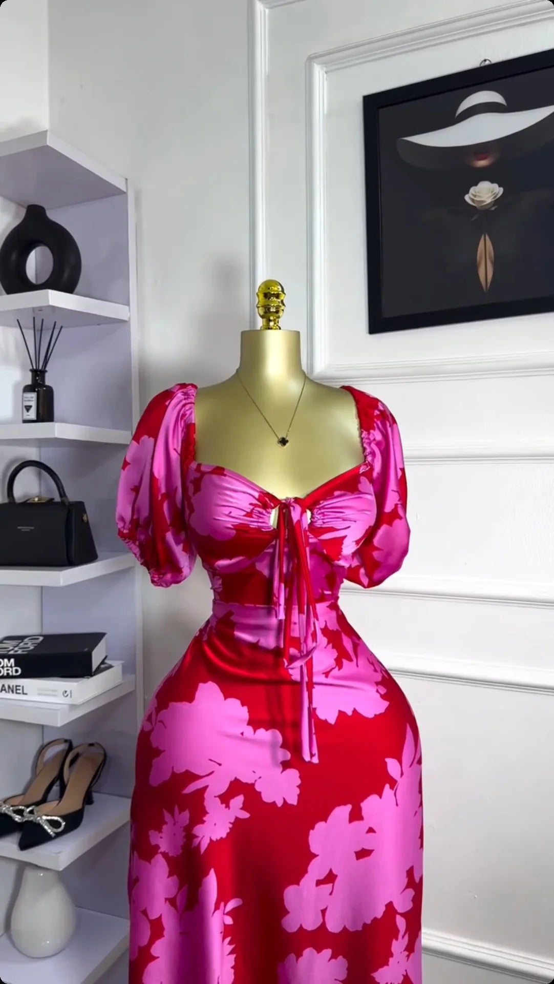 CM.YAYA Women Floral Printed Lantern Half Sleeve Tie Up Long Maxi Dress 2025 Birthday Evening Sexy club Party Dresses Vestidos