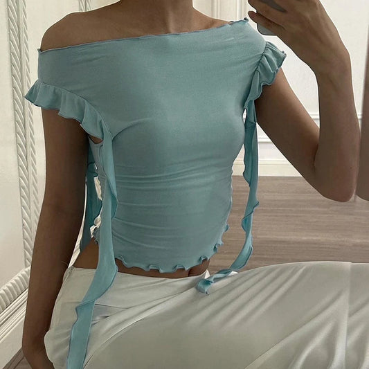 Summer New Women's T-shirt Short Sleeve Fashion Black Sexy Simple Crop Top Casual Streetwear Slash Neck Slim Basic Female Tees
