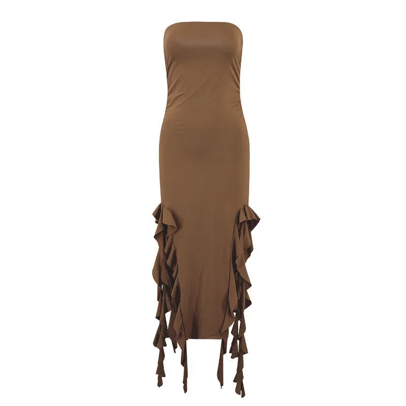 Short Dresses Womens Fashion New Sexy Spicy Girl Sleeveless Strapless Sweet Split Asymmetric Casual Party Long Dress 2025 Summer