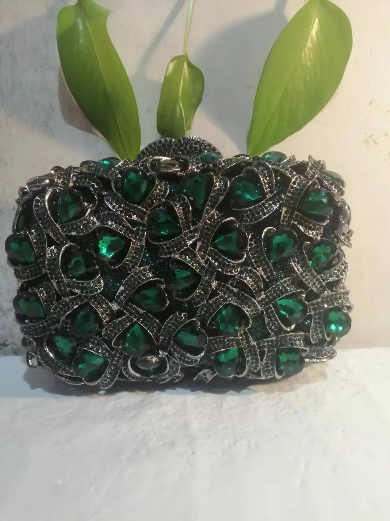 Women Gold/Silver/Green Big Stones Clutch Purse Lady Evening Bags Wedding Party Rhinestone Handbags Ladies Gala Clutches Bags