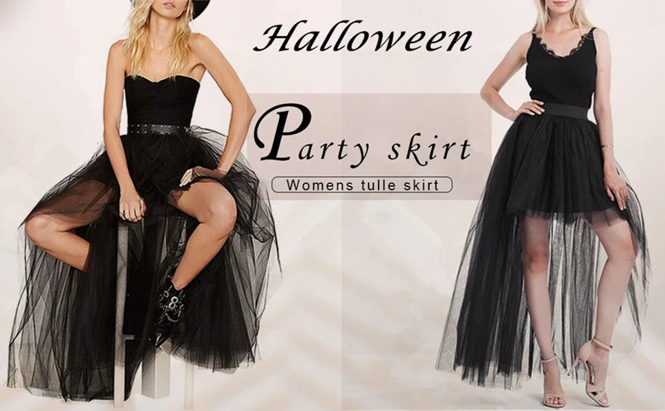 MisShow Hi-Lo Tulle Petticoat Women's Long Four Layer Puffy Skirt Fuchsia Tutu Skirts Adult Junpon Goth For Party Cocktail