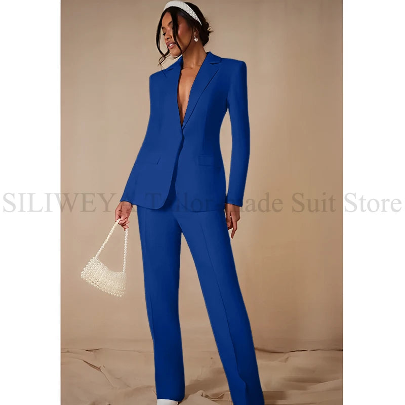Luxury White Women's Clothing Single Breasted 2 Pieces Jacket Pants Female Suits Office Banquet Party Lady's Blazers Sets