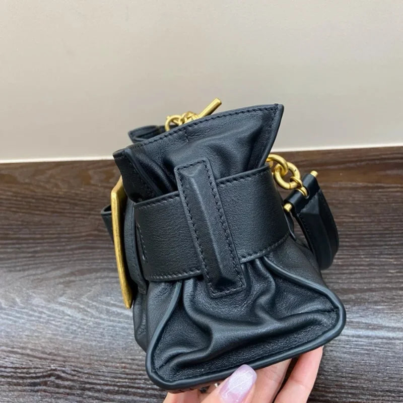 Women's Pleated Motorcycle Bag Trendy Belt Buckle Shoulder Bag Brand Design Fashion Large Capacity Texture Underarm Bag Tote Bag