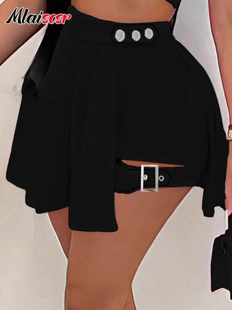 Mlaiscsr Gothic Style Pleated Punk Irregular Ring Shorts Skirt High Waist A-Line Harajuku Mini Pants Sexy Party Night Clubwear