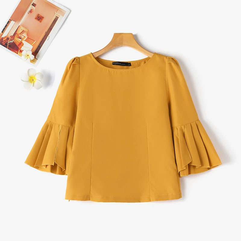 ZANZEA Women Elegant Party Blouse Summer Puff 3/4 Sleeve Tops Shirt 2024 Fashion Solid Boat Neck Tunic Korean Office Lady Blusas