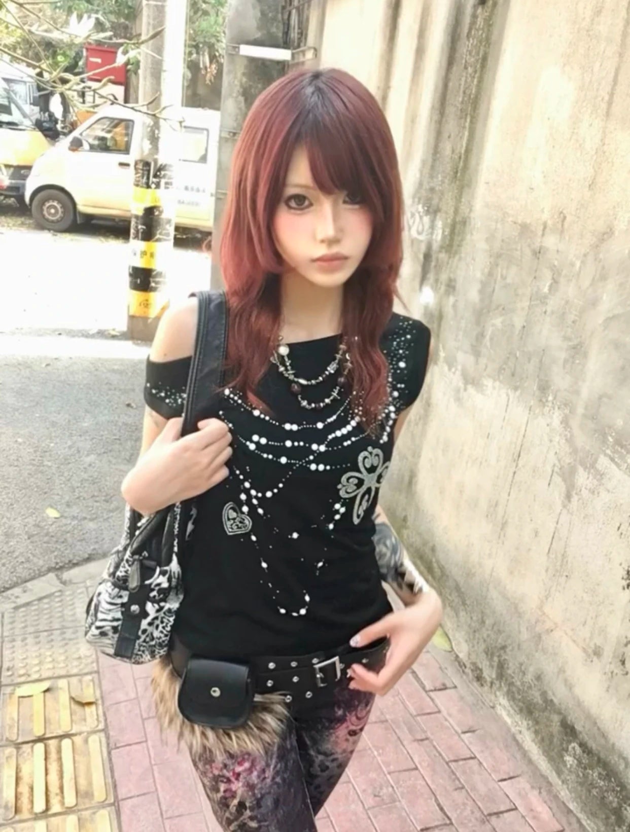 Karrram Japanese Y2k Off Shoulder T-shirt Grunge Aesthetics Rhinestones Print T Shirt Trashy 2000s Style Tops Vintage Harajuku