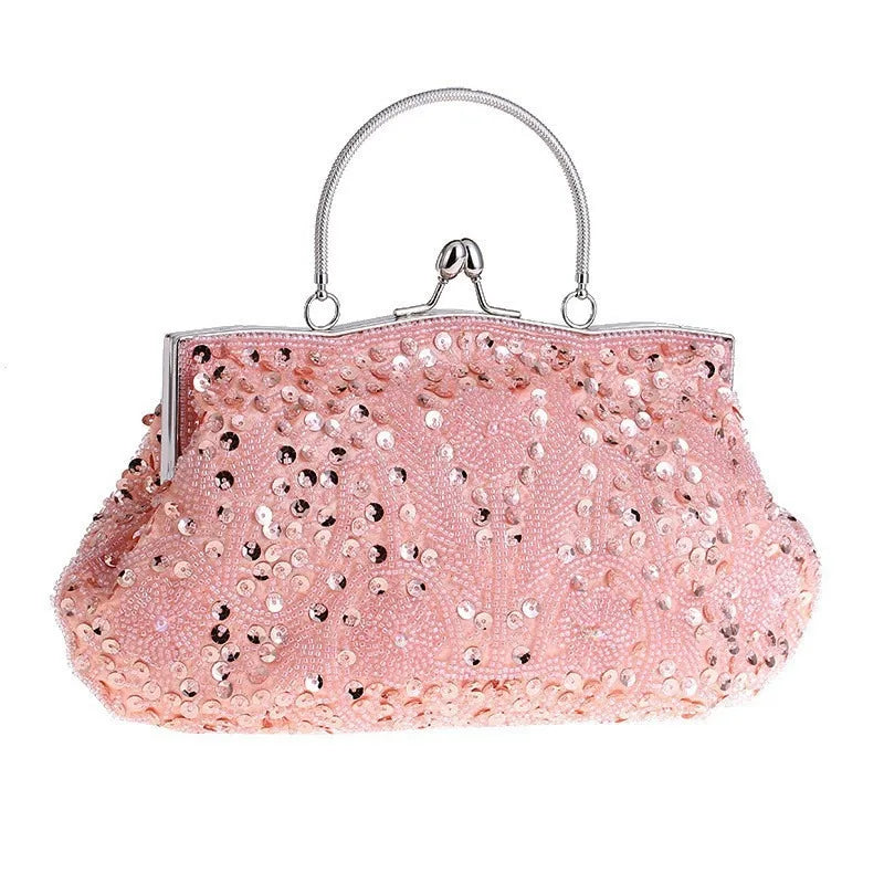 Fashion Glitter Clip Evening Purse Bead Embroidery Clutch Crossbody Bag Women Banquet Bridesmaid Wedding Party Tote Shoulder