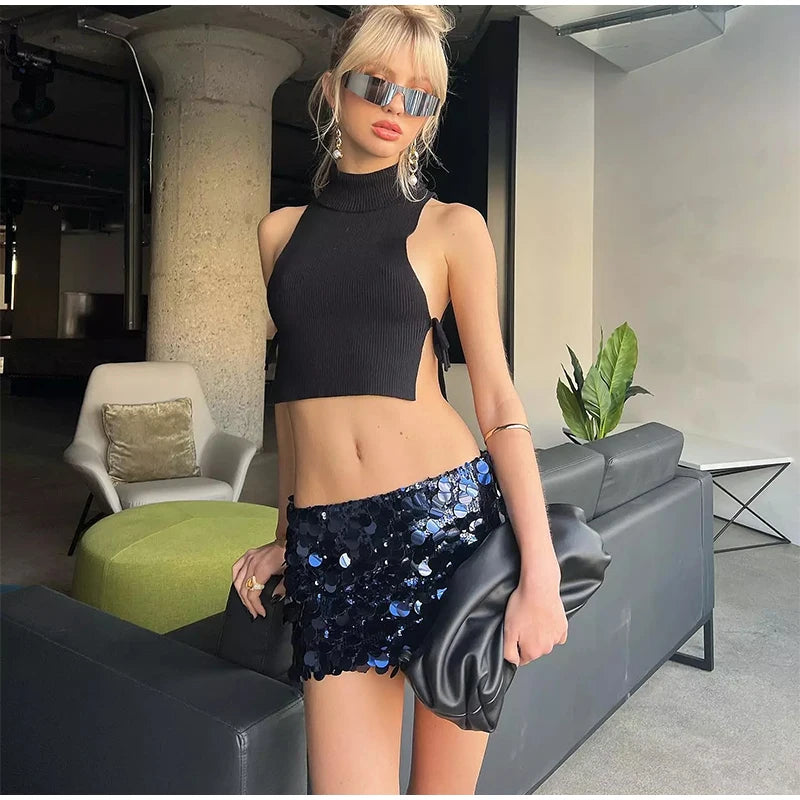 Y2k Sparkle Glitter Sequin Women's Mini Skirts High Waist Sequin Short Skirt Female 2025 Spring Summer Fashion Club Party Wears