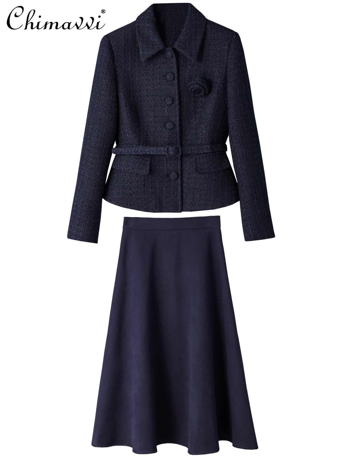 High-end OL Elegant Two-piece Set Autumn and Winter Fashion Long-sleeved Slim Jackets Coat High-waist Skirt Sets Women's Outfits