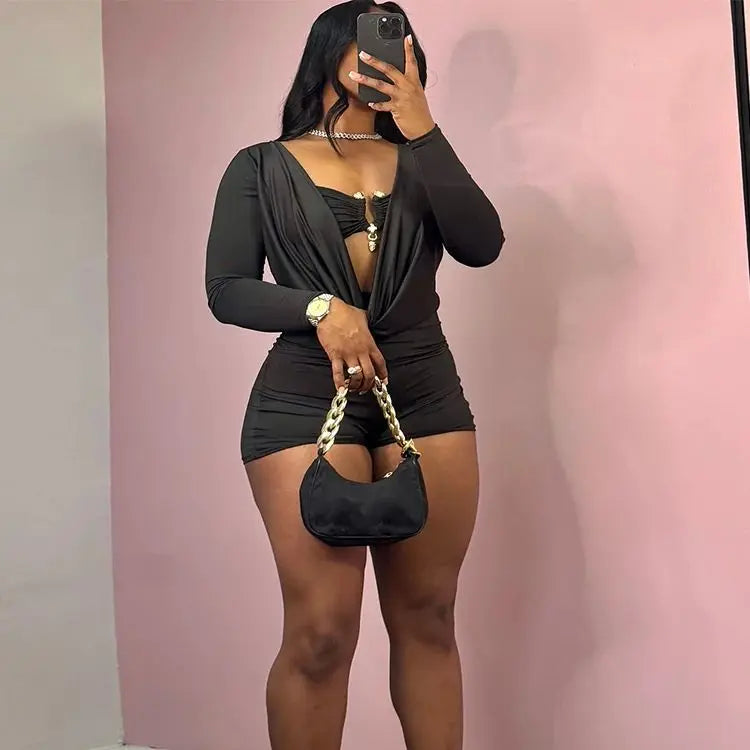 Weird Puss Sexy Women Swing Collar Romper+Metal buckle Bra Hipster Midnight Party Coquette New Spring Trend Workout Playsuits