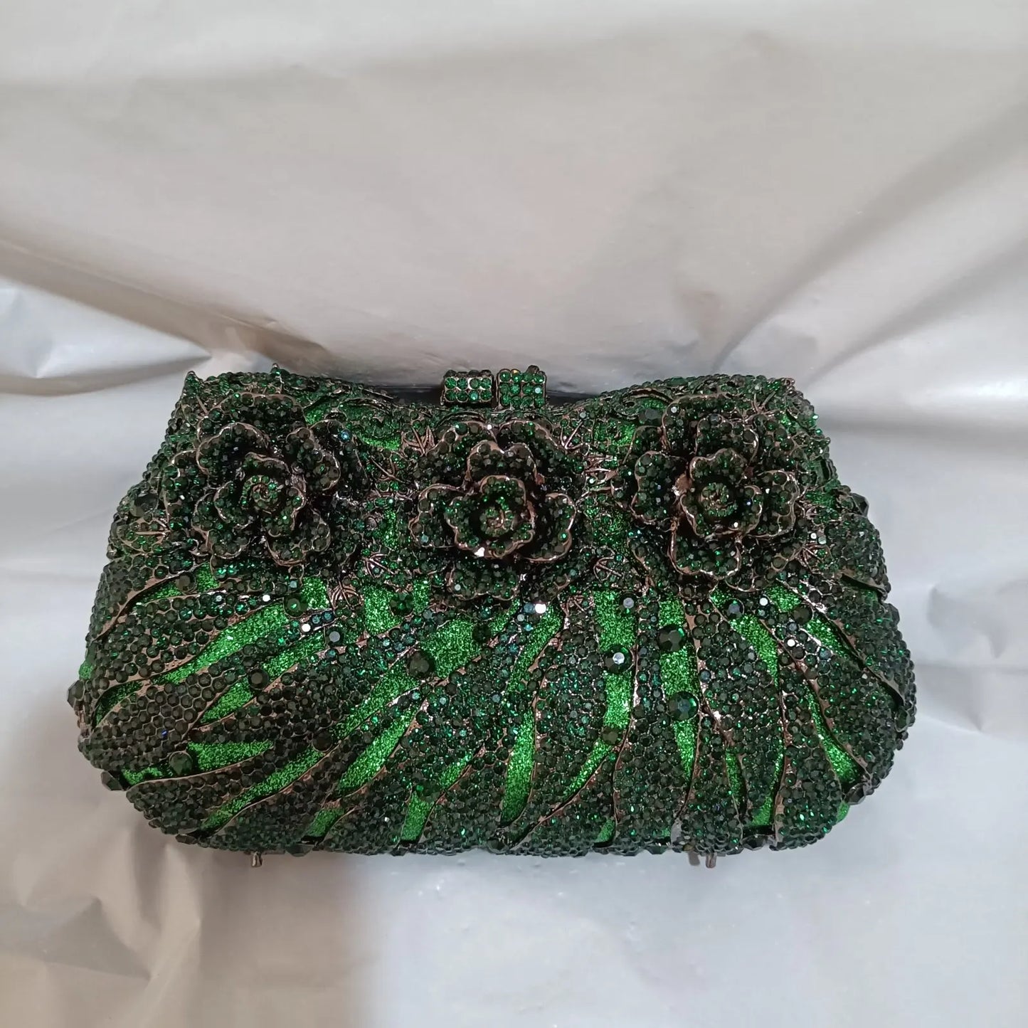Elegant Jade Green Women Big Stones Evening Bags Crystal Metal Clutches Bags Green Wedding Party Minaudiere Purses and Handbags