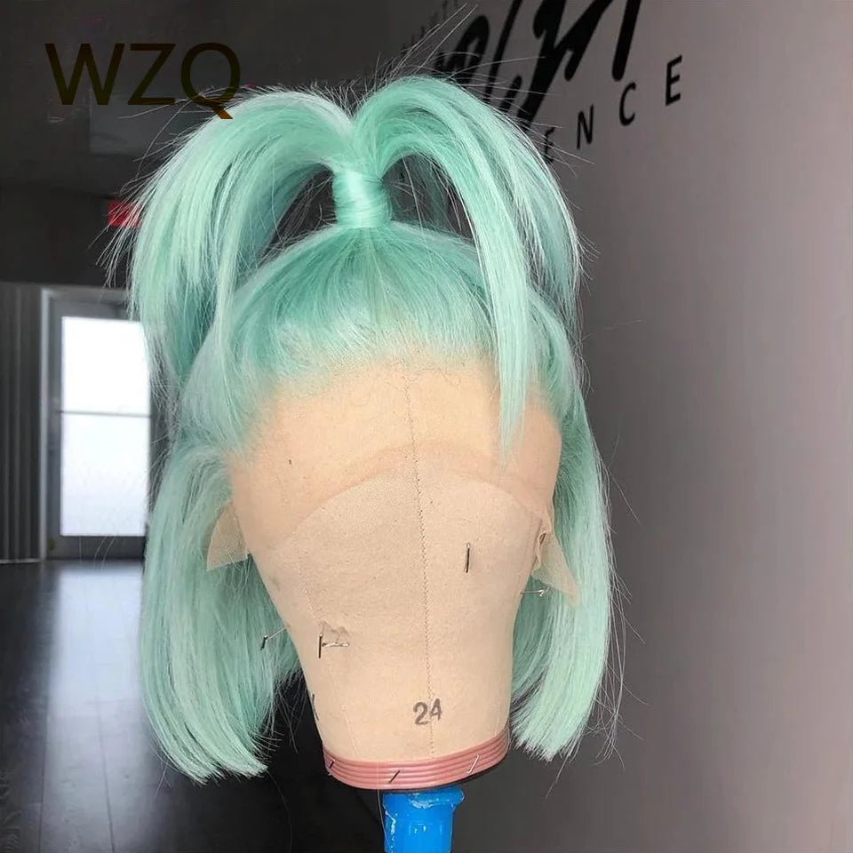 Mint Green Human Hair Wigs 613 Blonde Platinum HD Transparent Lace Front Wig Pink Colored Short Bob Wig 13x4 Lace Frontal Wigs