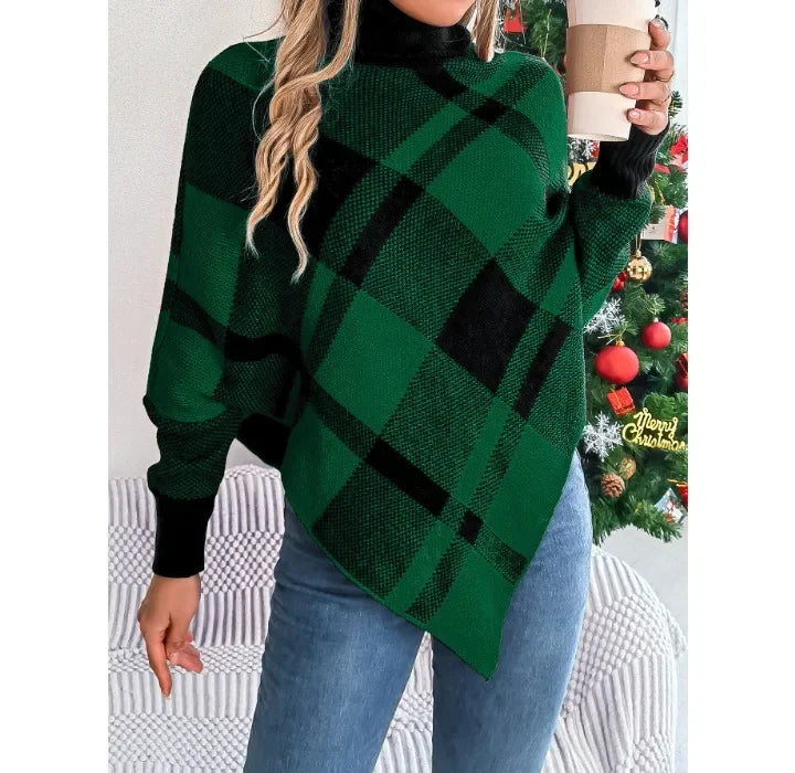 Casual Christmas Sweater Women Clothing Color Contrasting Checkered High Collar Long Sleeve Hooded Tops Y2k 2024 Autumn/Winter