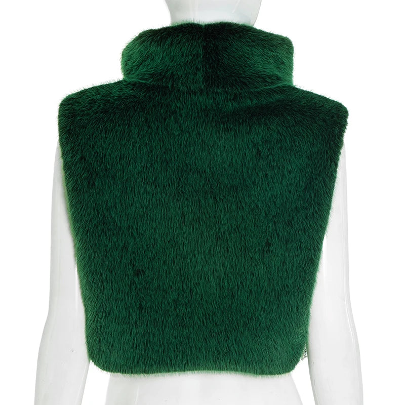 Weird Puss Turtleneck Furry Tank Tops Women Y2K Sexy Side Split Chic Fall Trend Midnight Basic Street Furs Hipster Clubwear Vest