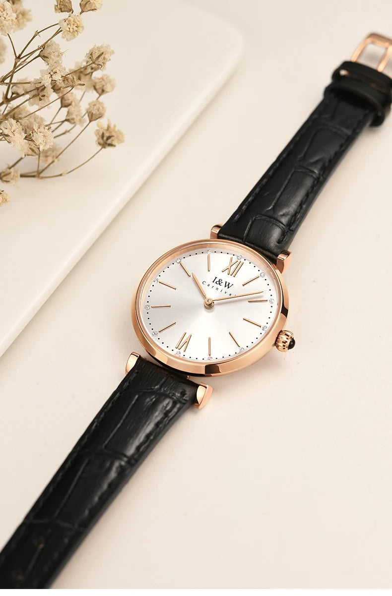 Montres Femmes CARNIVAL Brand Fashion Watches Ladies Luxury Girls Rose Gold Quartz Wrist Watch for Women Waterproof Reloj Mujer