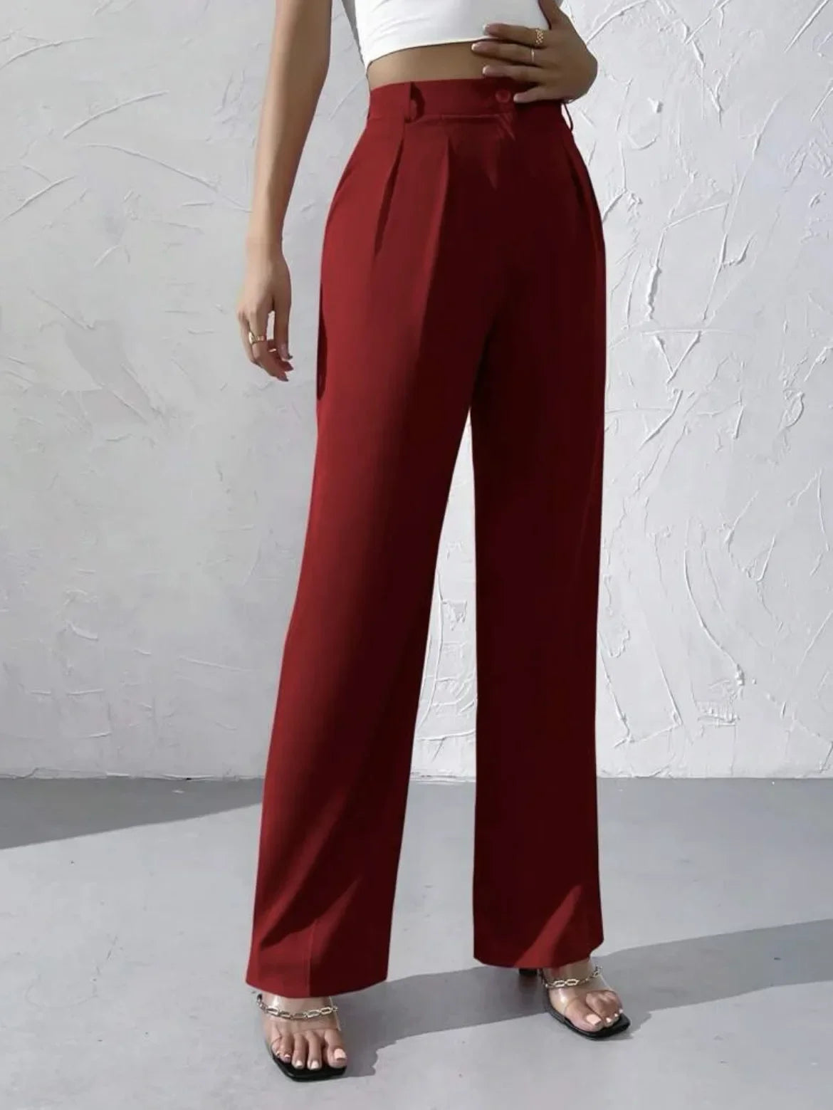 Elegant Pure Color Draped Wide Leg Suit Pants for Women High Waist Long Trousers Fashionable Business Casual Loose Fit