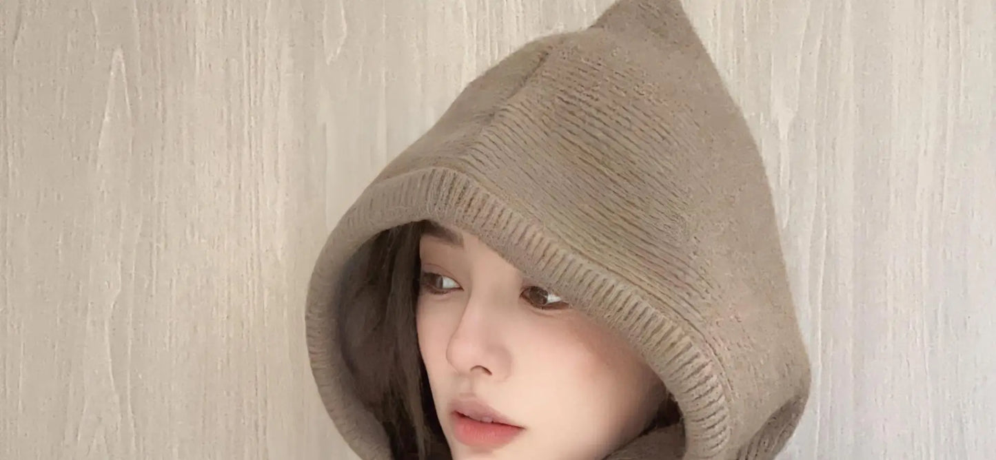 New Winter Trendy Balaclava Hat Windproof Scarf Knitted Hat For Women Cute Warm Ear Protection Hat