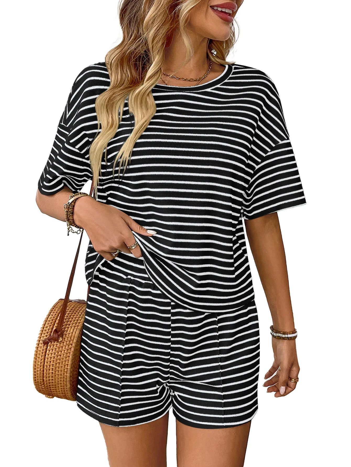 Vacation Ready Relaxed Solid Color Two Piece Knit Set for Women