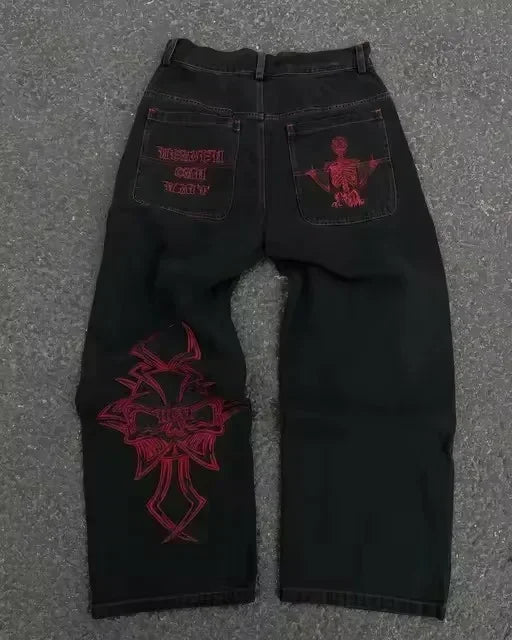 Black Y2K Hiphop Gothic Multi Pocket Zipper Jeans for Men Japanese Streetwear Trendy Cargo Pants European Urban Baggy Denim
