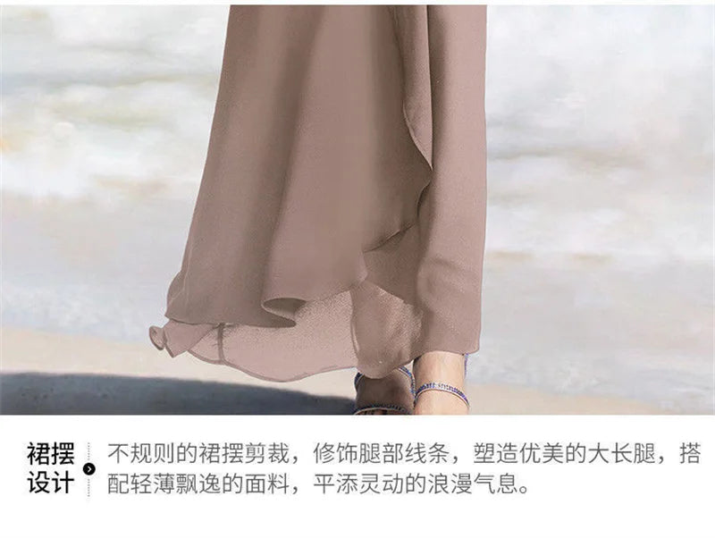 Lace-Up Summer Skirt Holiday style Chiffon Halfskin Skirt Women's 2023 Summer New Thin Dropping Long Wrapped Hip Skirt Khaki Bla