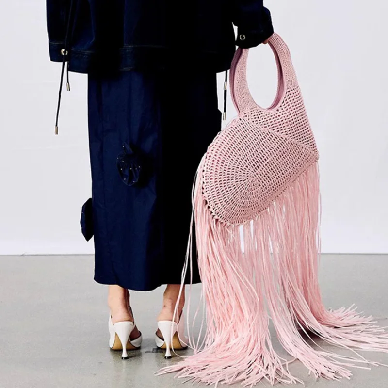 Creative Love Woven Underarm Bag Bohemian Tassel Fashion Design Large Capacity Handheld Beach Bag Hand-woven Tassel Women's Bag