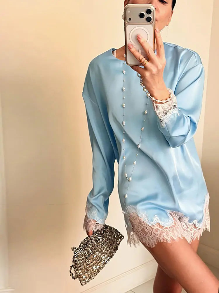 Elegant Lace Patchwork Loose Knee Length Dress for Women