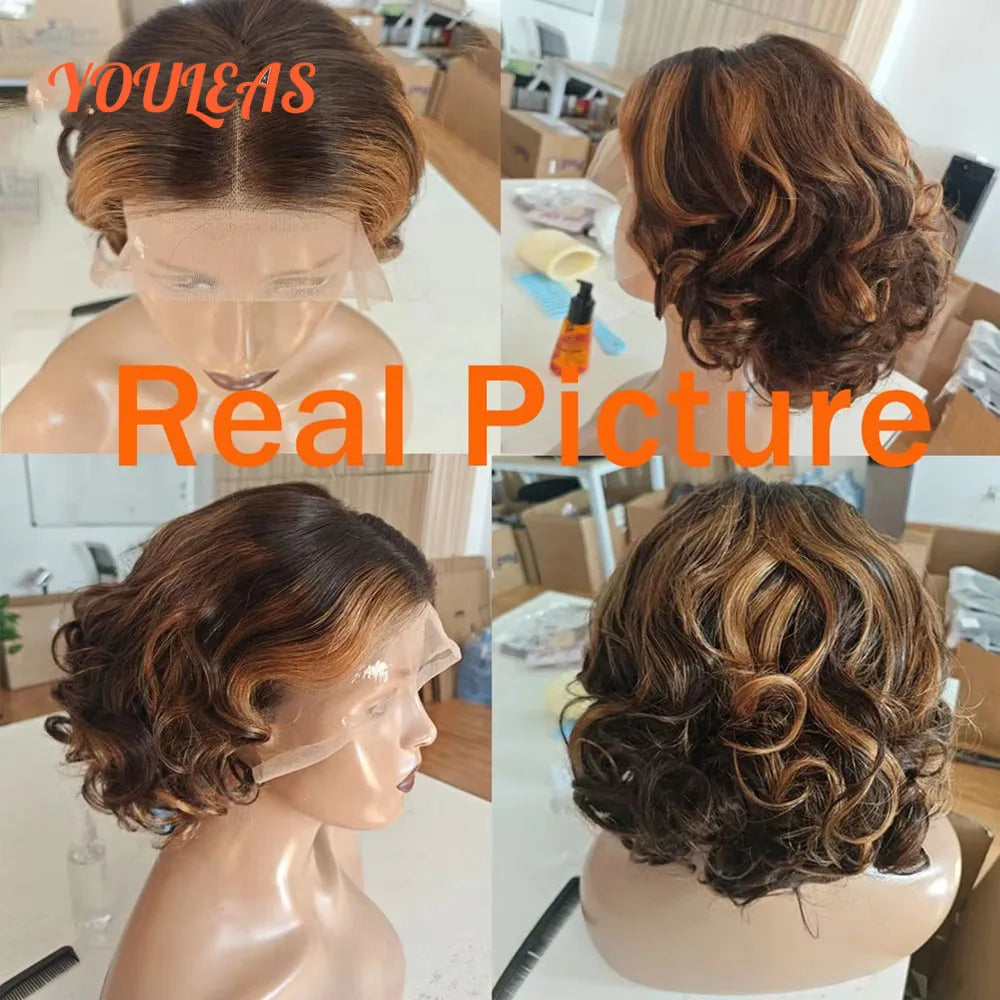 Honey Blonde Loose Wave Ombre 1b/4 Colored Wig 13x4 Transparent Lace Front Glueless Human Hair Wig Pre plucked Ready To Wear