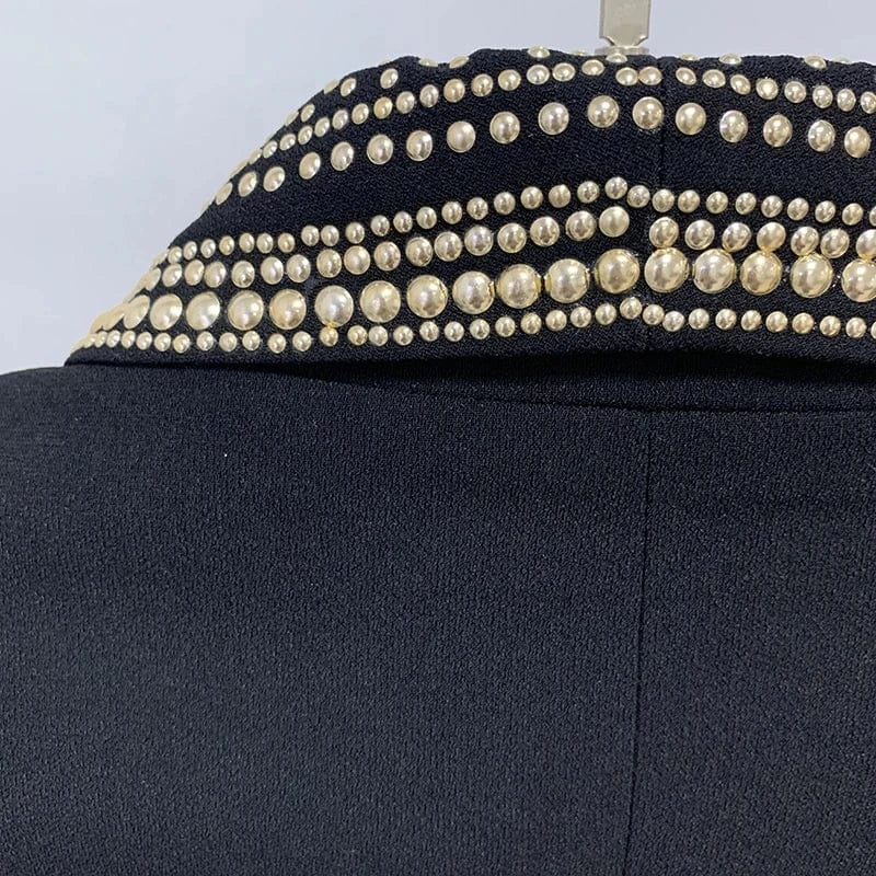 HIGH STREET Newest 2024 Stylish Designer Jacket Women's Metal Sheets Beading Belted Shawl Collar Blazer