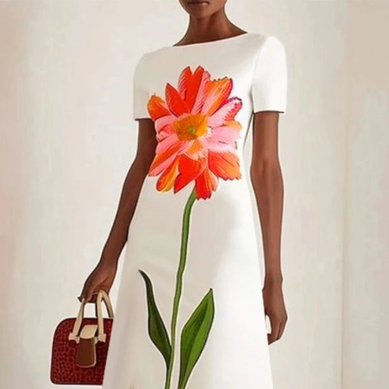 Gymystars Summer Evening Dresses Elegant Party Dresses 2025 Fashion Boat Neck Flower Print Luxurious Holiday Dress Trend Clothes