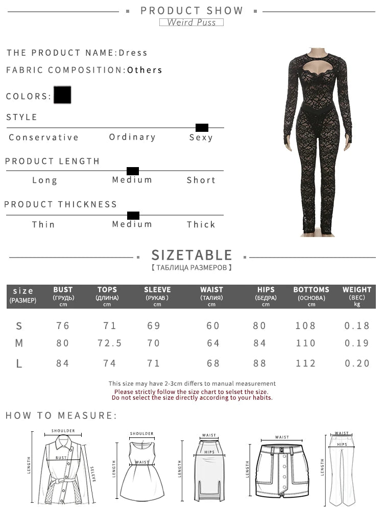 Weird Puss See Through 2 Piece Set Women Sexy Hollow Jacquard Backless Bodysuit+Leggings Tight Activity Clubwear Skinny Outfits