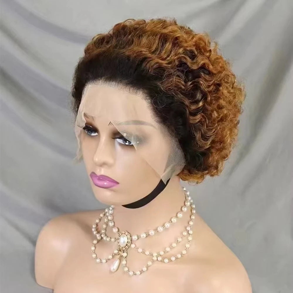 Pixie Curls 100% Human Hair 13x4 Lace Frontal Wigs Pixie Cut Short Bob Human Hair Wig Transparent Lace Front Human Hair Wig