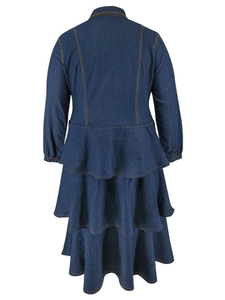 Wmstar Plus Size Denim Dresses for Women Button Solid Fashion Elegant Maxi Long Dress Fall Winter Clothes Wholesale Dropshipping