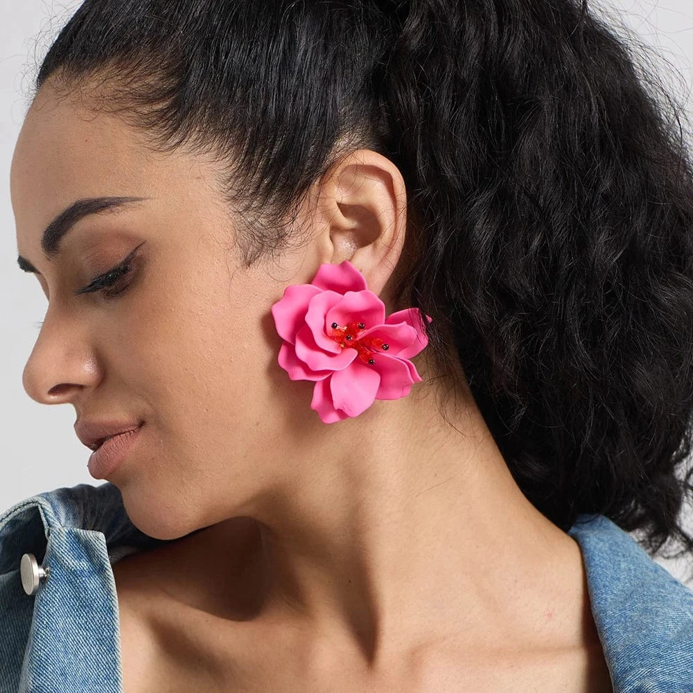 Exaggerated Ethnic Handmade Flower Drop Earrings Bohemian Acrylic Lovely Earrings High Quality Statement Female Jewelry