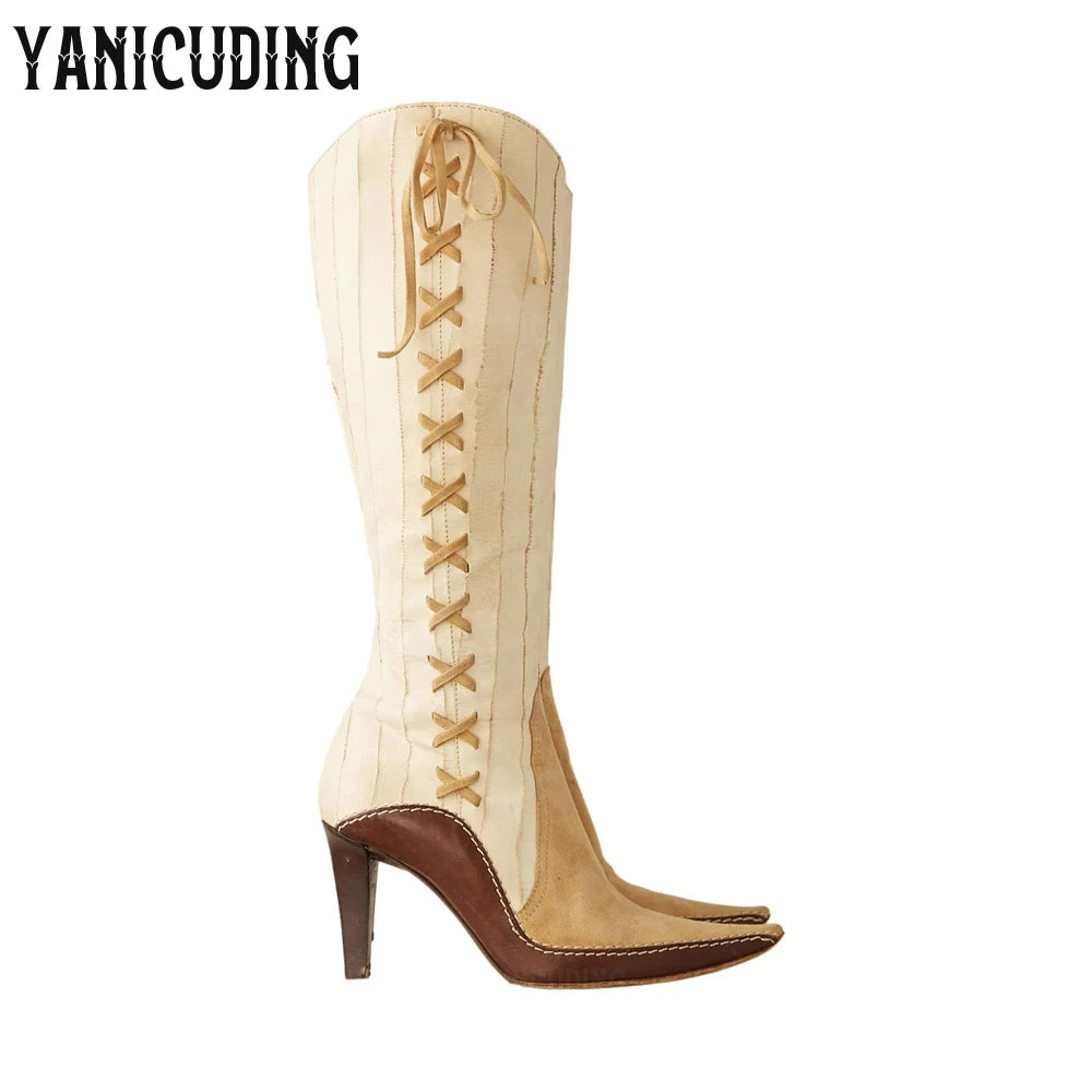 Pointed Toe Western Knee High Stiletto Boots for Women