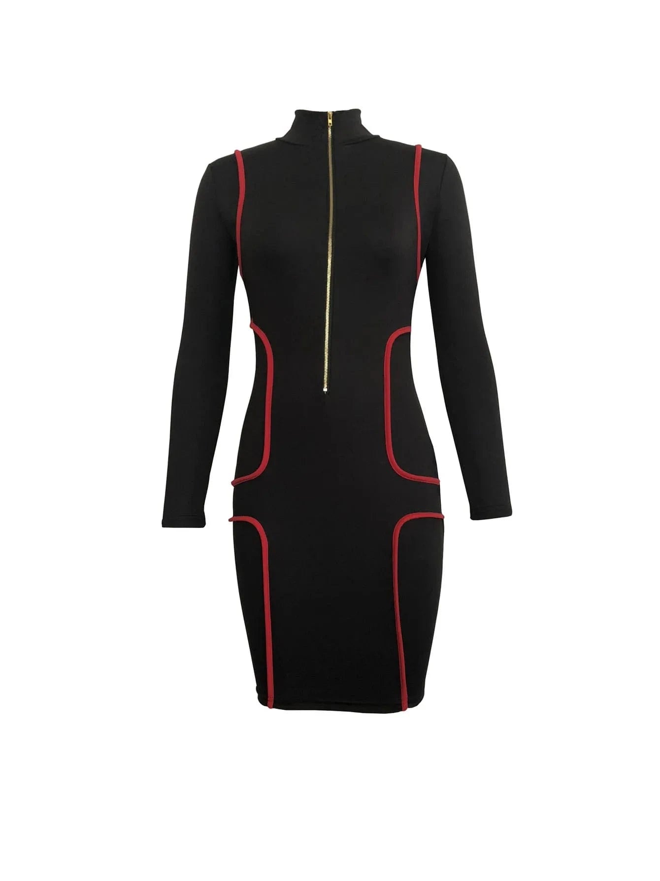 Zipper Stand Collar V Neck Long Sleeve Bodycon Dress Women Fashion Casual Dress Sheath Mini Club Party Dresses Outfits