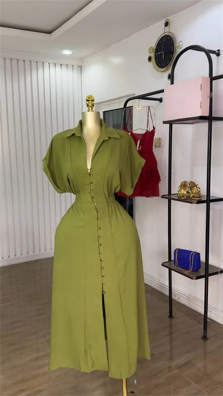 CM.YAYA Women Batwing Short Sleeve Single Breasted Long Maxi Dress 2025 Street Birthday Evening Sexy Party Dresses Vestidos