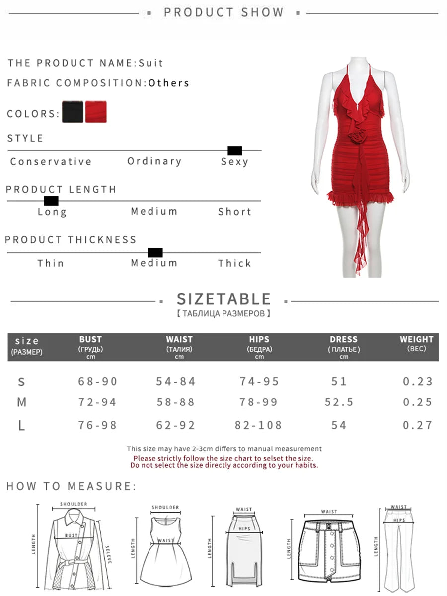 Sylcue Spring New Sweet Gentle Red Sexy Confident High Street Mature Beautiful Cool Women'S Short Ruffled Halter Dress